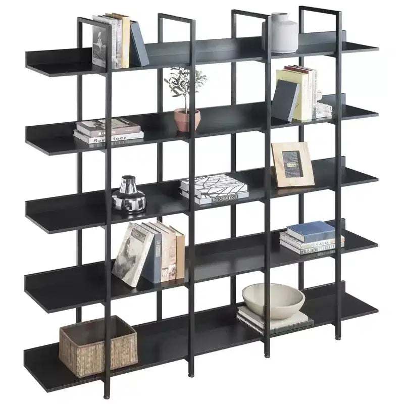 Bibliothèque de style industriel vintage avec cadre en métal et panneau MDF, étagère ouverte pour bureau à domicile