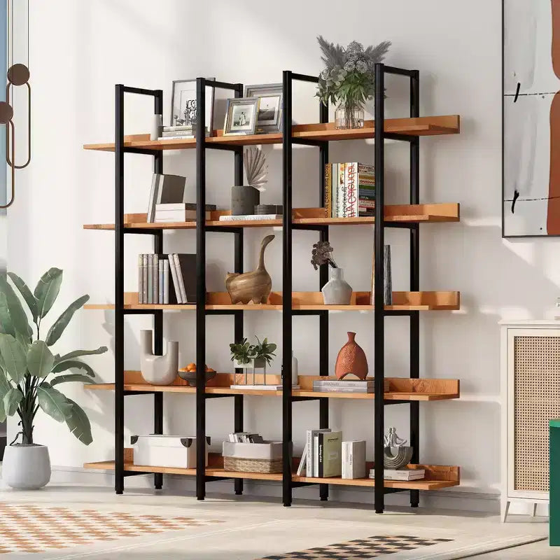 Bibliothèque de style industriel vintage avec cadre en métal et panneau MDF, étagère ouverte pour bureau à domicile