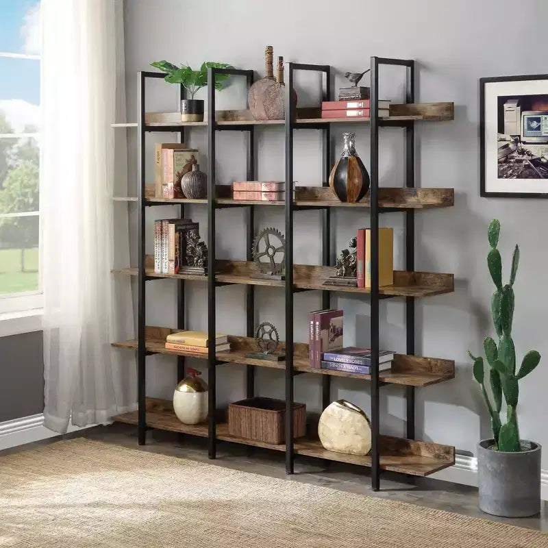 Bibliothèque de style industriel vintage avec cadre en métal et panneau MDF, étagère ouverte pour bureau à domicile