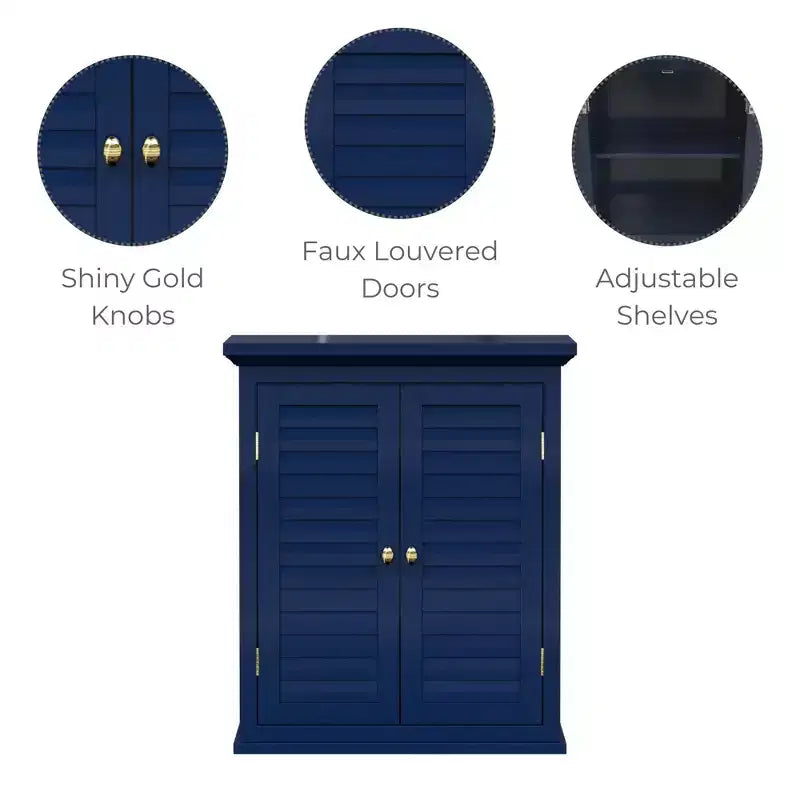 Meuble mural amovible à deux portes avec portes à fausses persiennes, Bleu marine