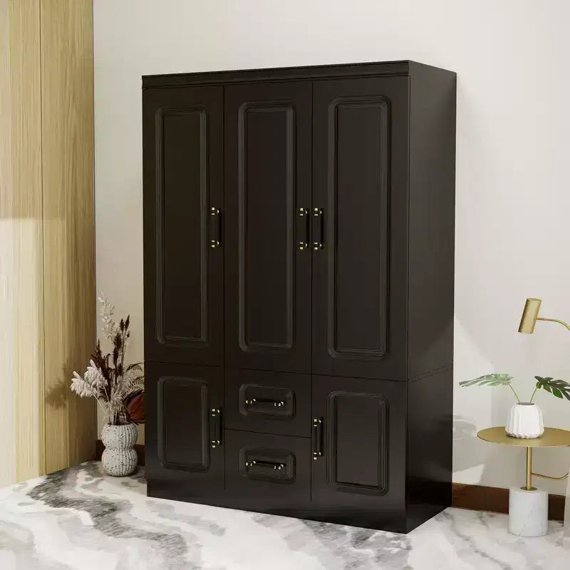 Armoire en bois noir de 120 cm avec 2 tiroirs et 5 portes