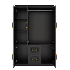 Armoire en bois noir de 120 cm avec 2 tiroirs et 5 portes