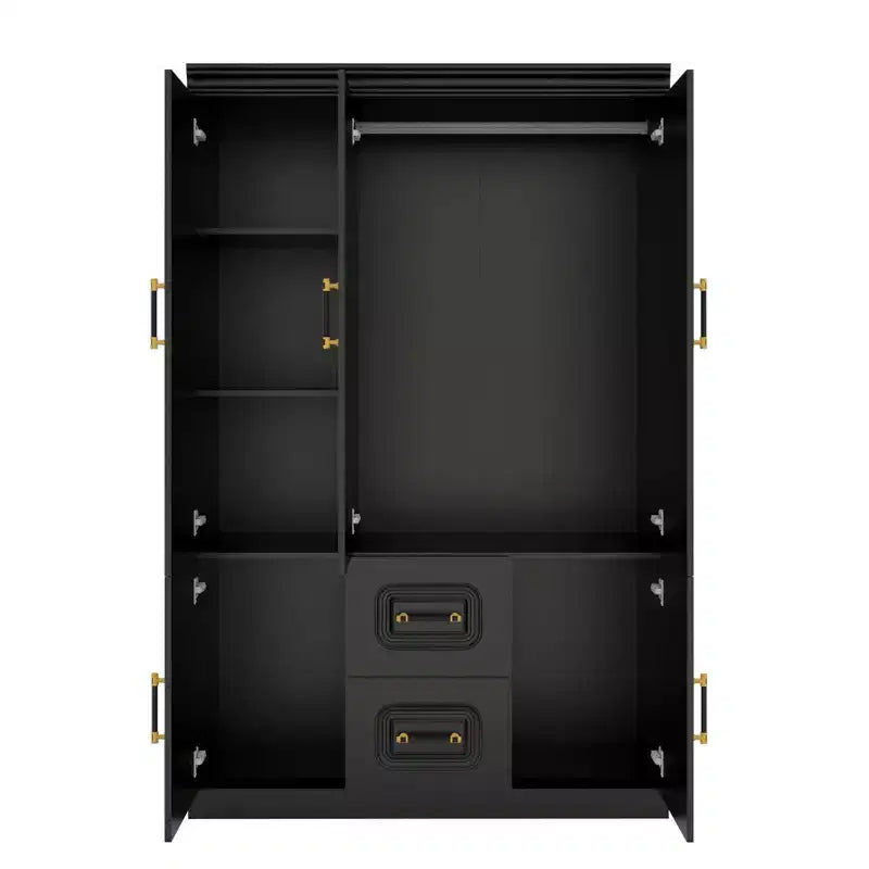 Armoire en bois noir de 120 cm avec 2 tiroirs et 5 portes