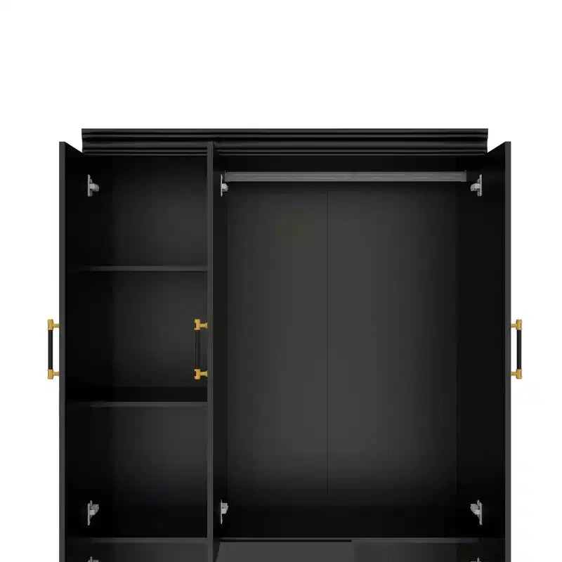 Armoire en bois noir de 120 cm avec 2 tiroirs et 5 portes