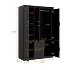 Armoire en bois noir de 120 cm avec 2 tiroirs et 5 portes