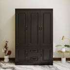 Armoire en bois noir de 120 cm avec 2 tiroirs et 5 portes