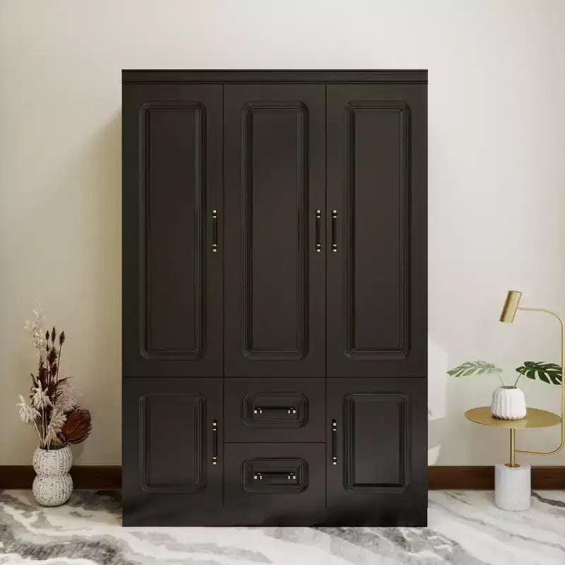 Armoire en bois noir de 120 cm avec 2 tiroirs et 5 portes