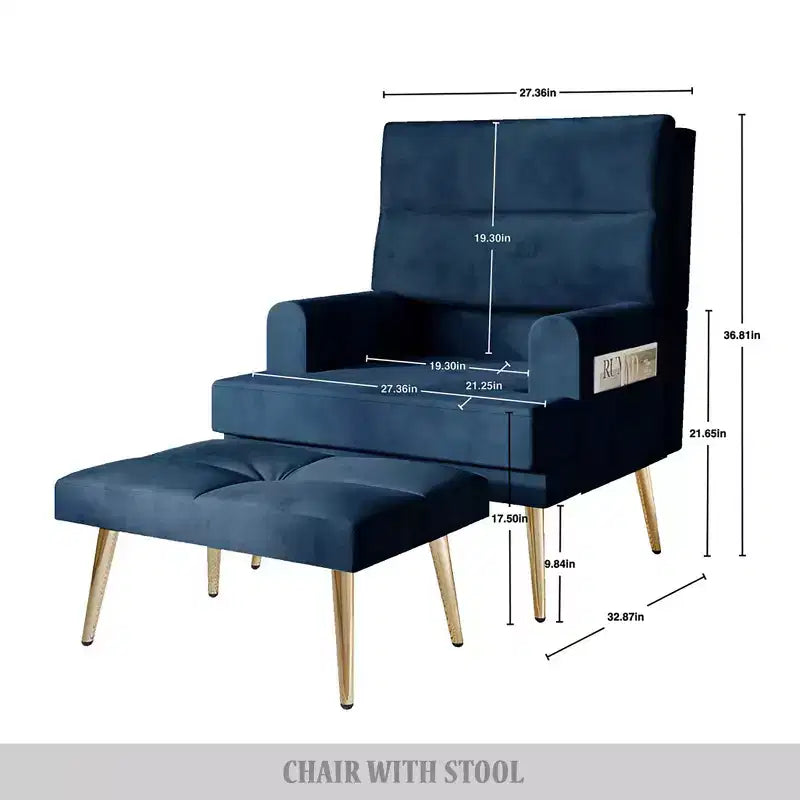 Fauteuil d'appoint avec pouf en velours