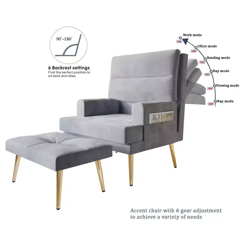 Fauteuil d'appoint avec pouf en velours