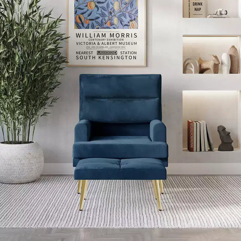 Fauteuil d'appoint avec pouf en velours