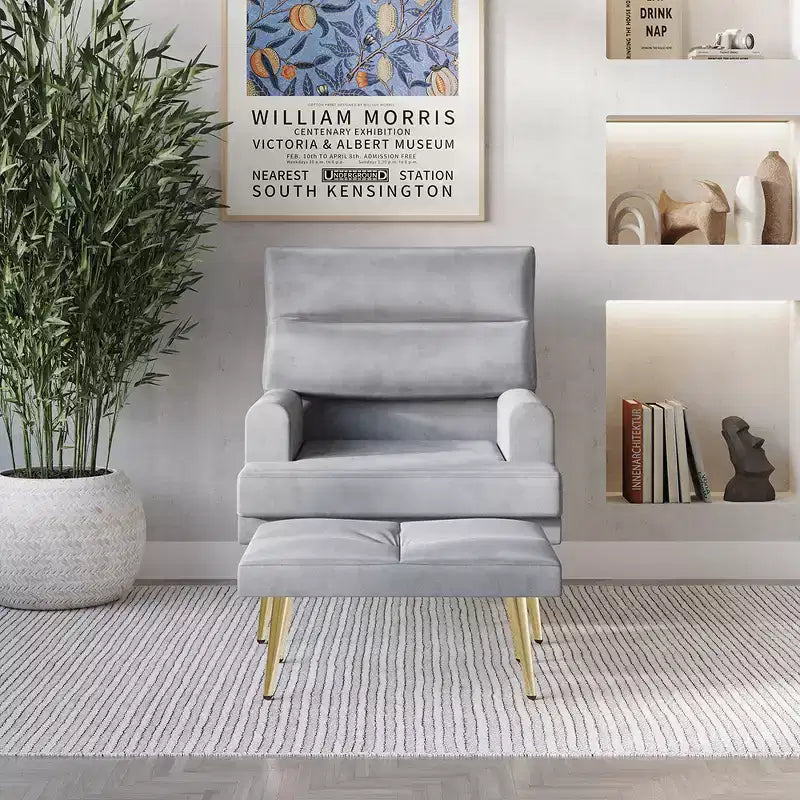 Fauteuil d'appoint avec pouf en velours