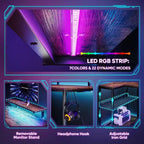 Bureau Gaming de 132 cm avec éclairage LED, Bureau d'angle en forme de L avec prise de courant et support de moniteur, Bureau d'ordinateur d'angle