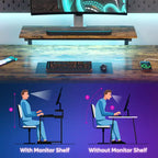 Bureau Gaming de 132 cm avec éclairage LED, Bureau d'angle en forme de L avec prise de courant et support de moniteur, Bureau d'ordinateur d'angle