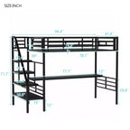 Lit mezzanine en métal de style industriel avec bureau intégré et escalier, noir – 240,4 cm (L) x 105,2 cm (l) x 182,1 cm (H)