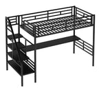 Lit mezzanine en métal de style industriel avec bureau intégré et escalier, noir – 240,4 cm (L) x 105,2 cm (l) x 182,1 cm (H)