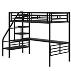 Lit mezzanine en métal de style industriel avec bureau intégré et escalier, noir – 240,4 cm (L) x 105,2 cm (l) x 182,1 cm (H)