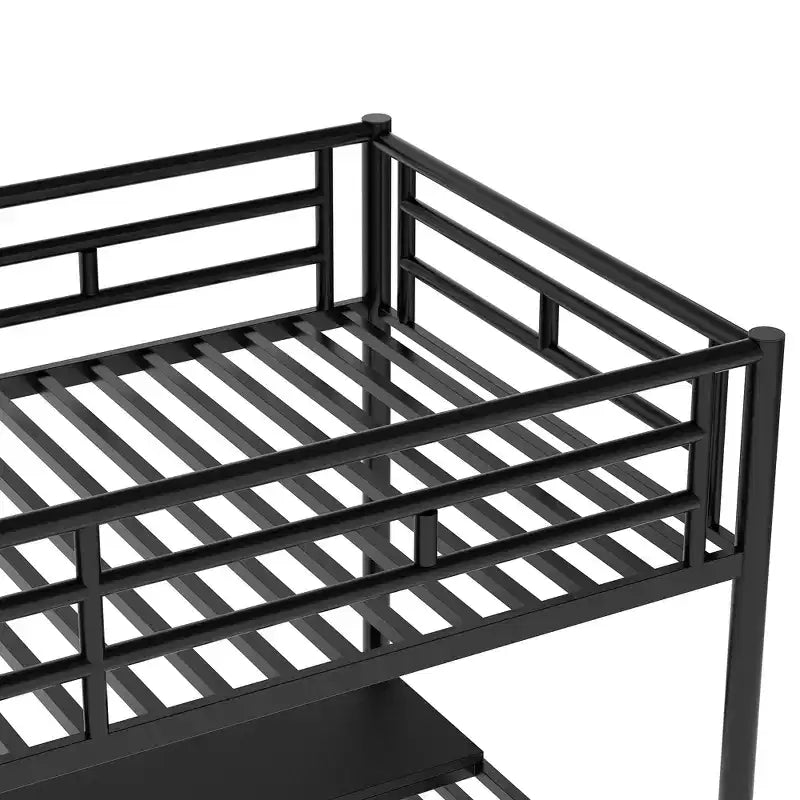 Lit mezzanine en métal de style industriel avec bureau intégré et escalier, noir – 240,4 cm (L) x 105,2 cm (l) x 182,1 cm (H)