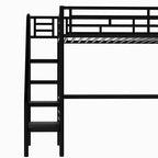 Lit mezzanine en métal de style industriel avec bureau intégré et escalier, noir – 240,4 cm (L) x 105,2 cm (l) x 182,1 cm (H)