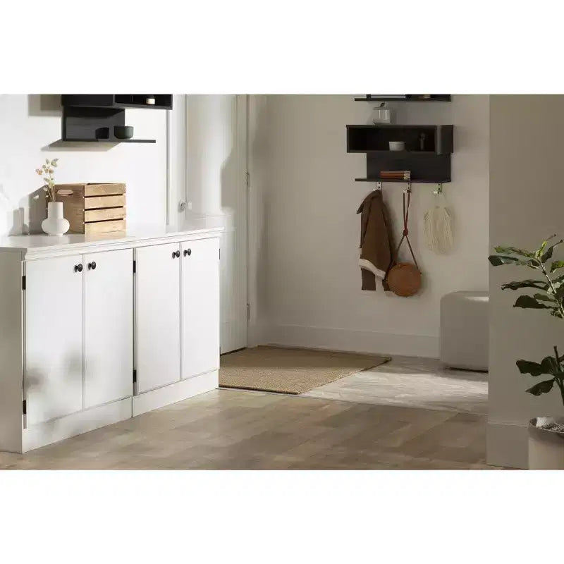 Petit meuble de rangement de style transitoire à 2 portes, blanc pur