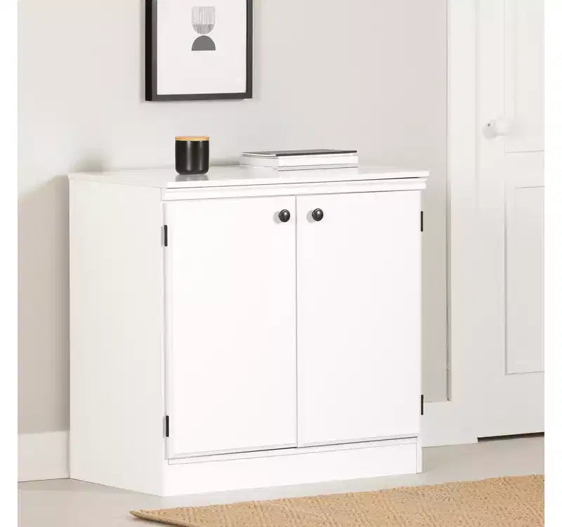 Petit meuble de rangement de style transitoire à 2 portes, blanc pur