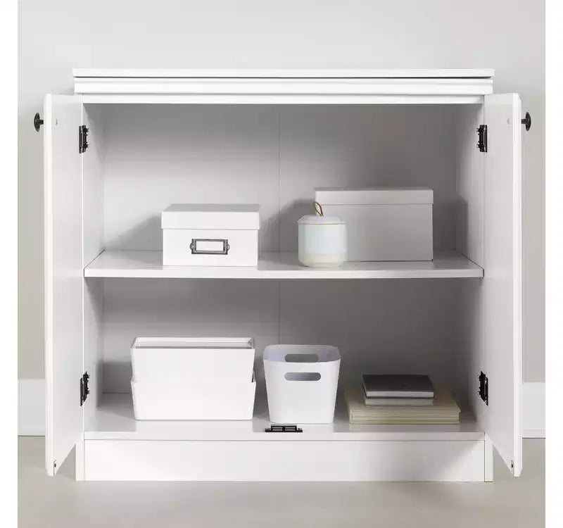 Petit meuble de rangement de style transitoire à 2 portes, blanc pur