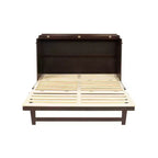 Lit escamotable Queen Size en pin avec décoration en rotin et tiroir de rangement