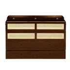 Lit escamotable Queen Size en pin avec décoration en rotin et tiroir de rangement