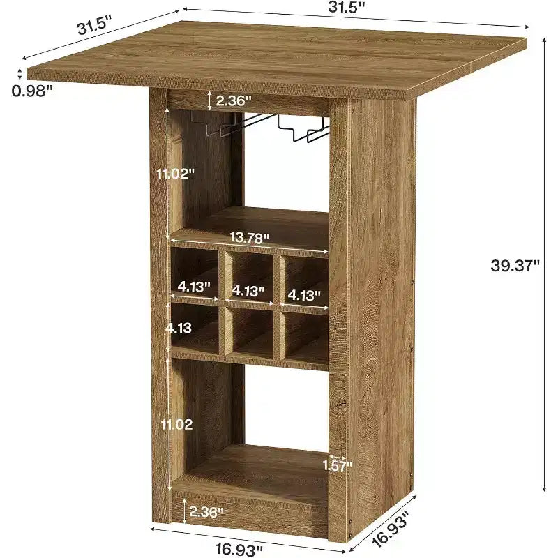 Table de bar carrée de 80 cm, unité de bar à hauteur de comptoir en bois à 4 niveaux avec porte-verres, porte-bouteilles et étagères de rangement pour bistrot
