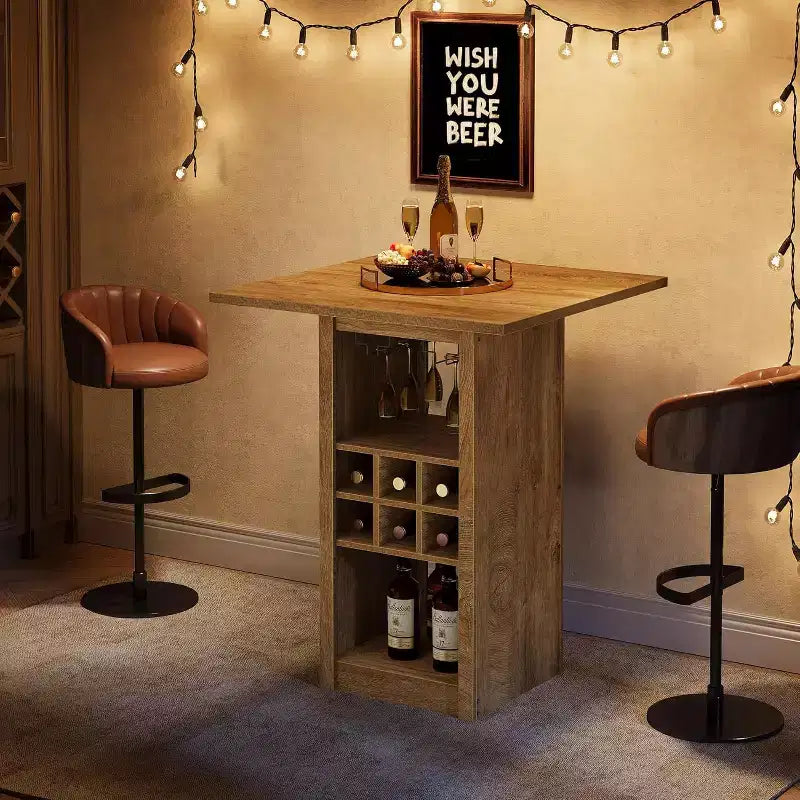 Table de bar carrée de 80 cm, unité de bar à hauteur de comptoir en bois à 4 niveaux avec porte-verres, porte-bouteilles et étagères de rangement pour bistrot