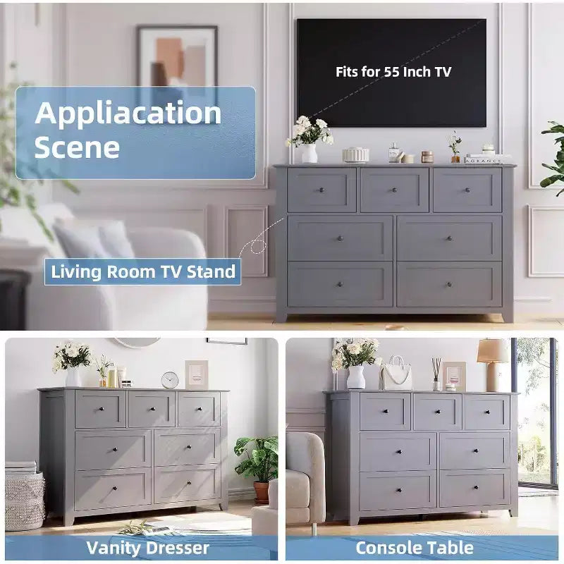 Commode 7 tiroirs de 137 cm de large pour chambre à coucher, commode moderne à tiroirs profonds, organiseur de vêtements pour salon, couloir