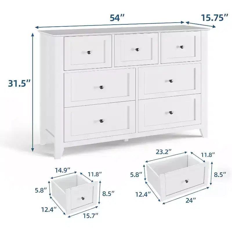 Commode 7 tiroirs de 137 cm de large pour chambre à coucher, commode moderne à tiroirs profonds, organiseur de vêtements pour salon, couloir