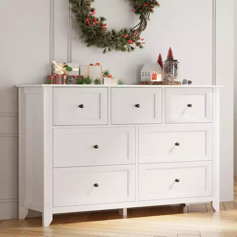 Commode 7 tiroirs de 137 cm de large pour chambre à coucher, commode moderne à tiroirs profonds, organiseur de vêtements pour salon, couloir