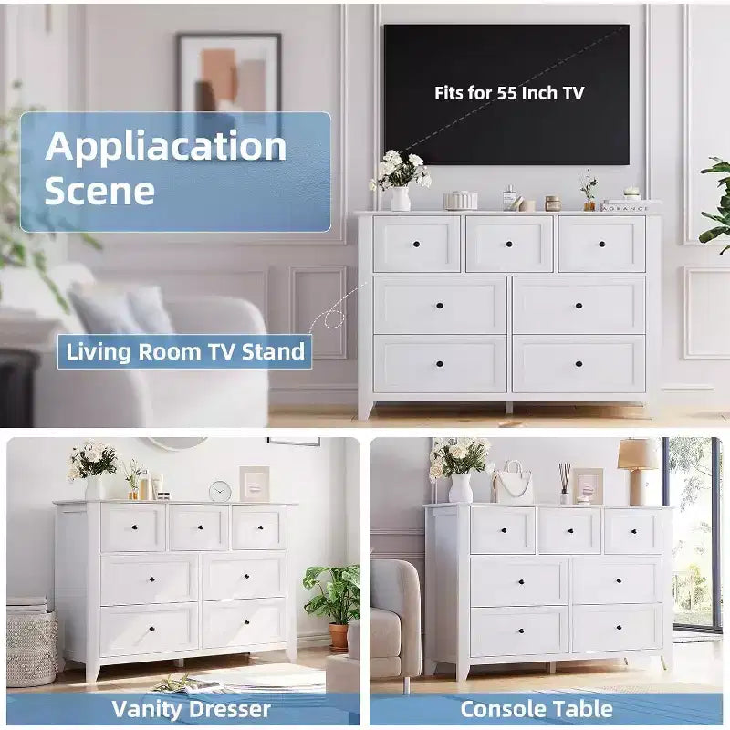 Commode 7 tiroirs de 137 cm de large pour chambre à coucher, commode moderne à tiroirs profonds, organiseur de vêtements pour salon, couloir