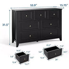 Commode 7 tiroirs de 137 cm de large pour chambre à coucher, commode moderne à tiroirs profonds, organiseur de vêtements pour salon, couloir
