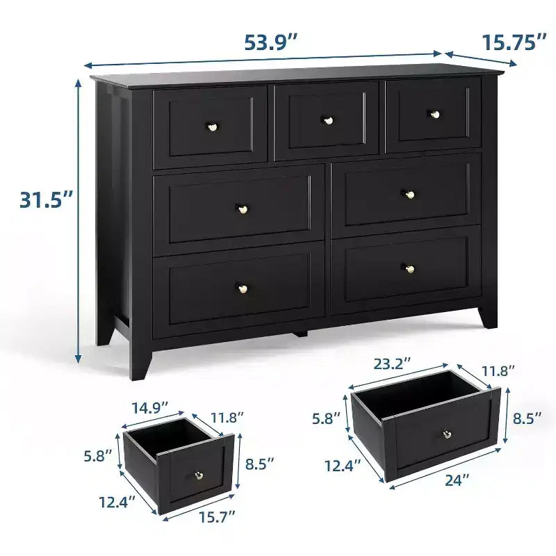 Commode 7 tiroirs de 137 cm de large pour chambre à coucher, commode moderne à tiroirs profonds, organiseur de vêtements pour salon, couloir