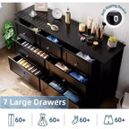 Commode 7 tiroirs de 137 cm de large pour chambre à coucher, commode moderne à tiroirs profonds, organiseur de vêtements pour salon, couloir
