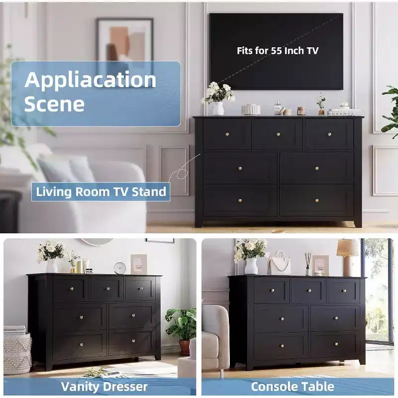 Commode 7 tiroirs de 137 cm de large pour chambre à coucher, commode moderne à tiroirs profonds, organiseur de vêtements pour salon, couloir