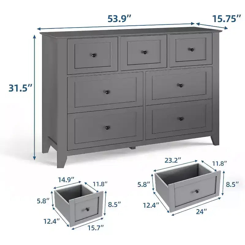 Commode 7 tiroirs de 137 cm de large pour chambre à coucher, commode moderne à tiroirs profonds, organiseur de vêtements pour salon, couloir