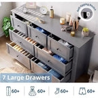 Commode 7 tiroirs de 137 cm de large pour chambre à coucher, commode moderne à tiroirs profonds, organiseur de vêtements pour salon, couloir