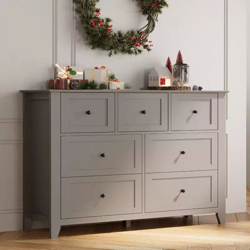 Commode 7 tiroirs de 137 cm de large pour chambre à coucher, commode moderne à tiroirs profonds, organiseur de vêtements pour salon, couloir