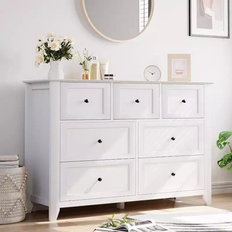 Commode 7 tiroirs de 137 cm de large pour chambre à coucher, commode moderne à tiroirs profonds, organiseur de vêtements pour salon, couloir
