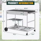 Chariot pour four à pizza avec station à garnitures, îlot de cuisine avec table de cuisson extérieure et rangement pour plancha, argent