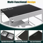 Chariot pour four à pizza avec station à garnitures, îlot de cuisine avec table de cuisson extérieure et rangement pour plancha, argent