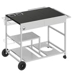 Chariot pour four à pizza avec station à garnitures, îlot de cuisine avec table de cuisson extérieure et rangement pour plancha, argent