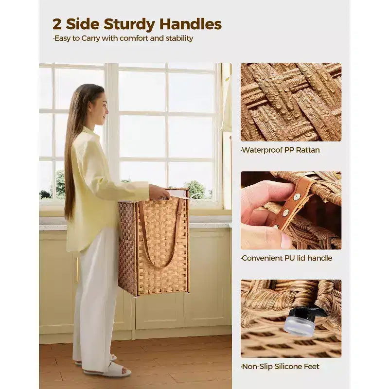 Panier à linge avec couvercle, deux sacs intérieurs amovibles, panier de rangement à vêtements à deux compartiments