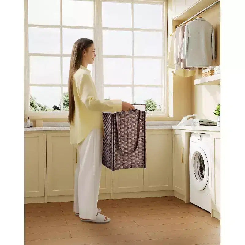 Panier à linge avec couvercle, deux sacs intérieurs amovibles, panier de rangement à vêtements à deux compartiments