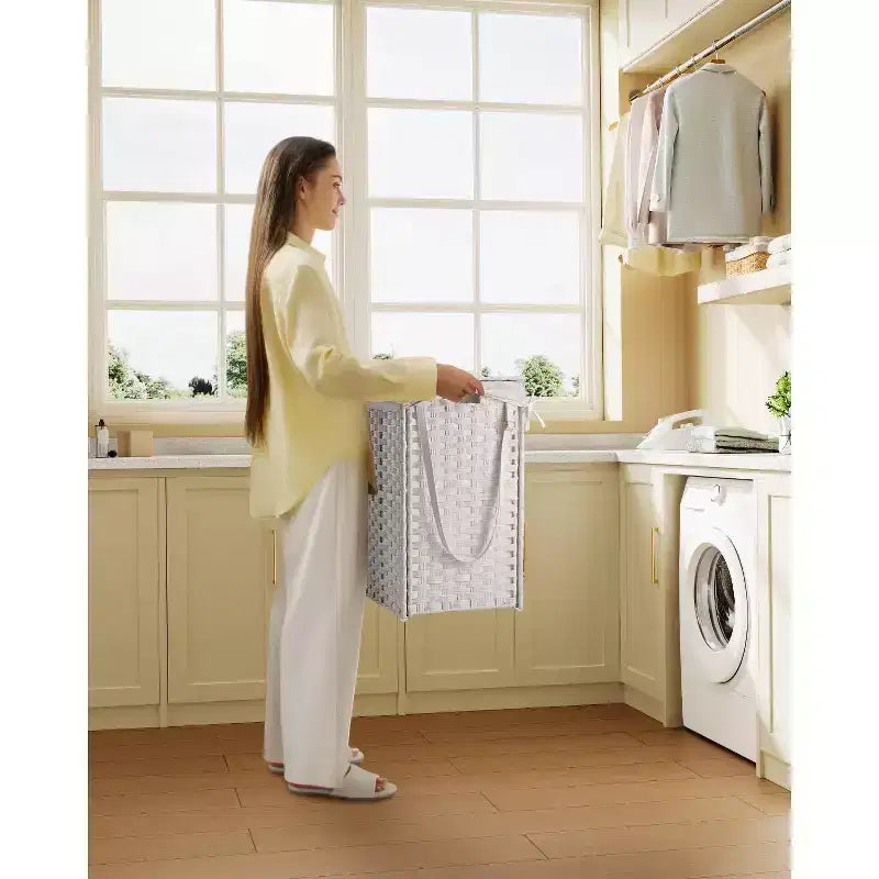 Panier à linge avec couvercle, deux sacs intérieurs amovibles, panier de rangement à vêtements à deux compartiments
