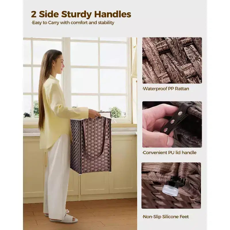 Panier à linge avec couvercle, deux sacs intérieurs amovibles, panier de rangement à vêtements à deux compartiments