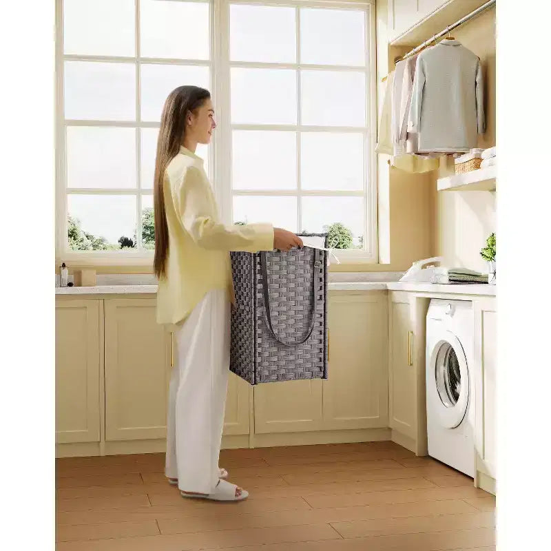 Panier à linge avec couvercle, deux sacs intérieurs amovibles, panier de rangement à vêtements à deux compartiments