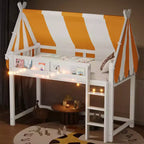 Lit mezzanine double/grand pour enfants avec baldaquin, lumières LED et étagère à livres